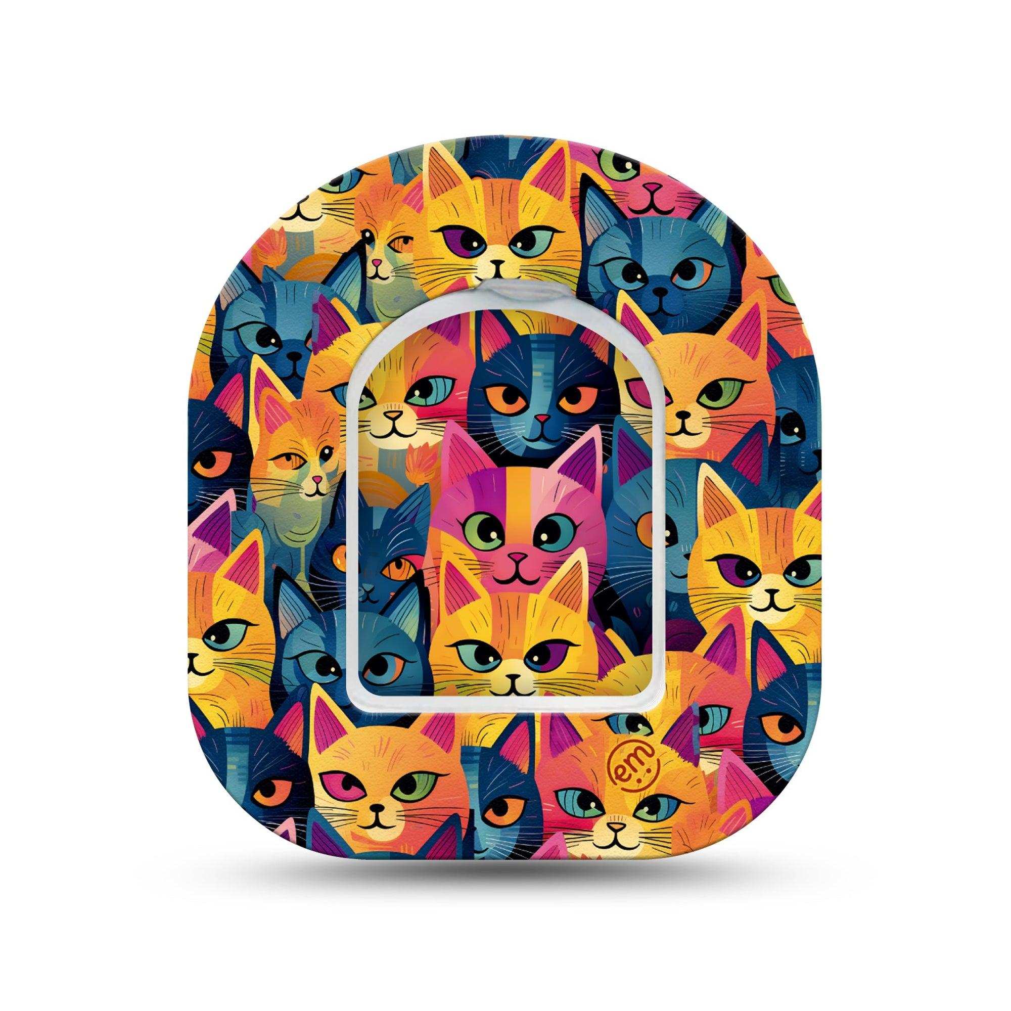 ExpressionMed Catorama Omnipod Mini Tape Single Tape and Single Sticker Mixed Hue Cat Pattern Artwork Adhesive Tape Pump Design