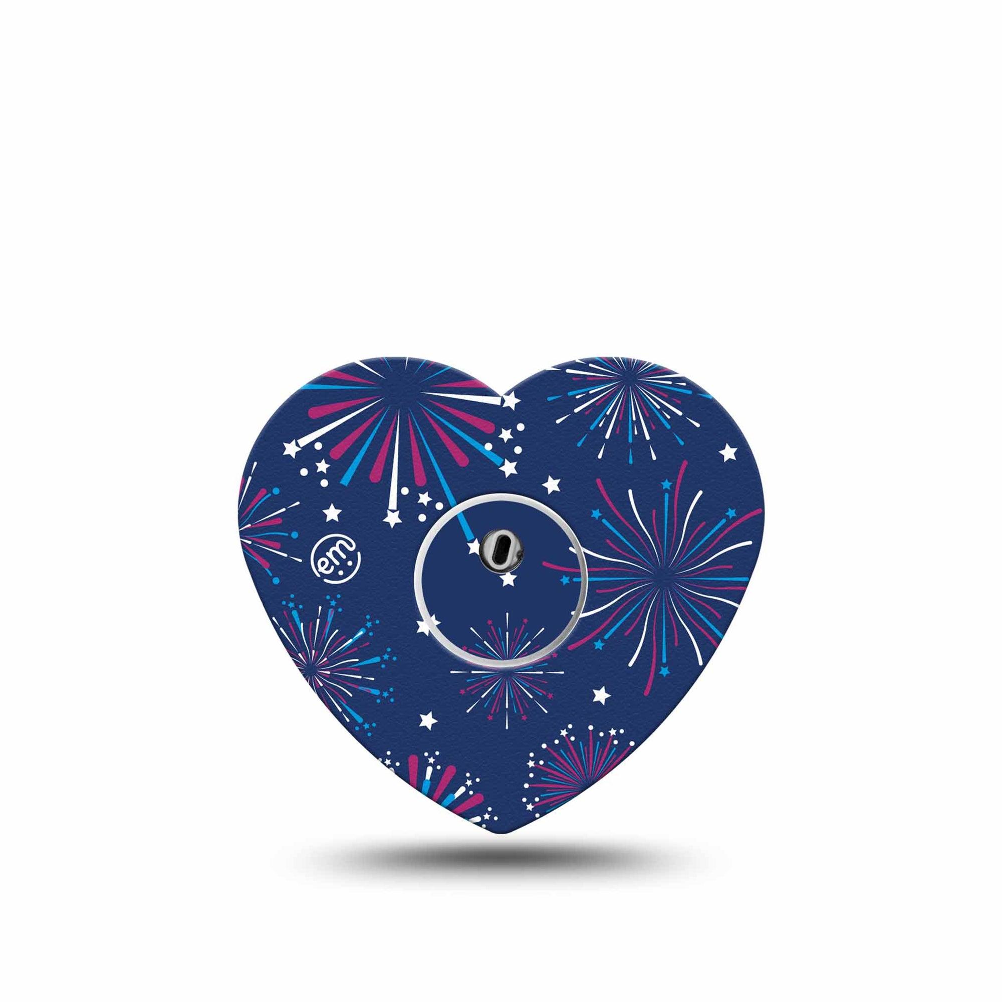 ExpressionMed Night Sky Celebration Freestyle Libre 3 Heart Shape Tape Single Tape and Single Sticker Radiant Fireworks Patch CGM Design