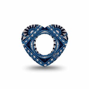 ExpressionMed Indigo Loomwork Dexcom G7 and Dexcom Stelo Glucose Biosensor System Heart, Single Tape Wool texture pattern Decorative Patch for CGM