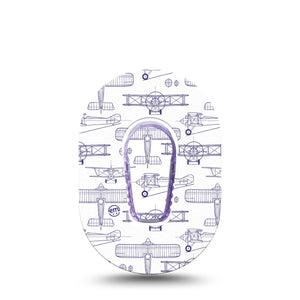 ExpressionMed Airplane Dexcom G6 Mini Tape, Single Tape and Single Sticker Navy Stenciled Planes, Adhesive Tape CGM Design