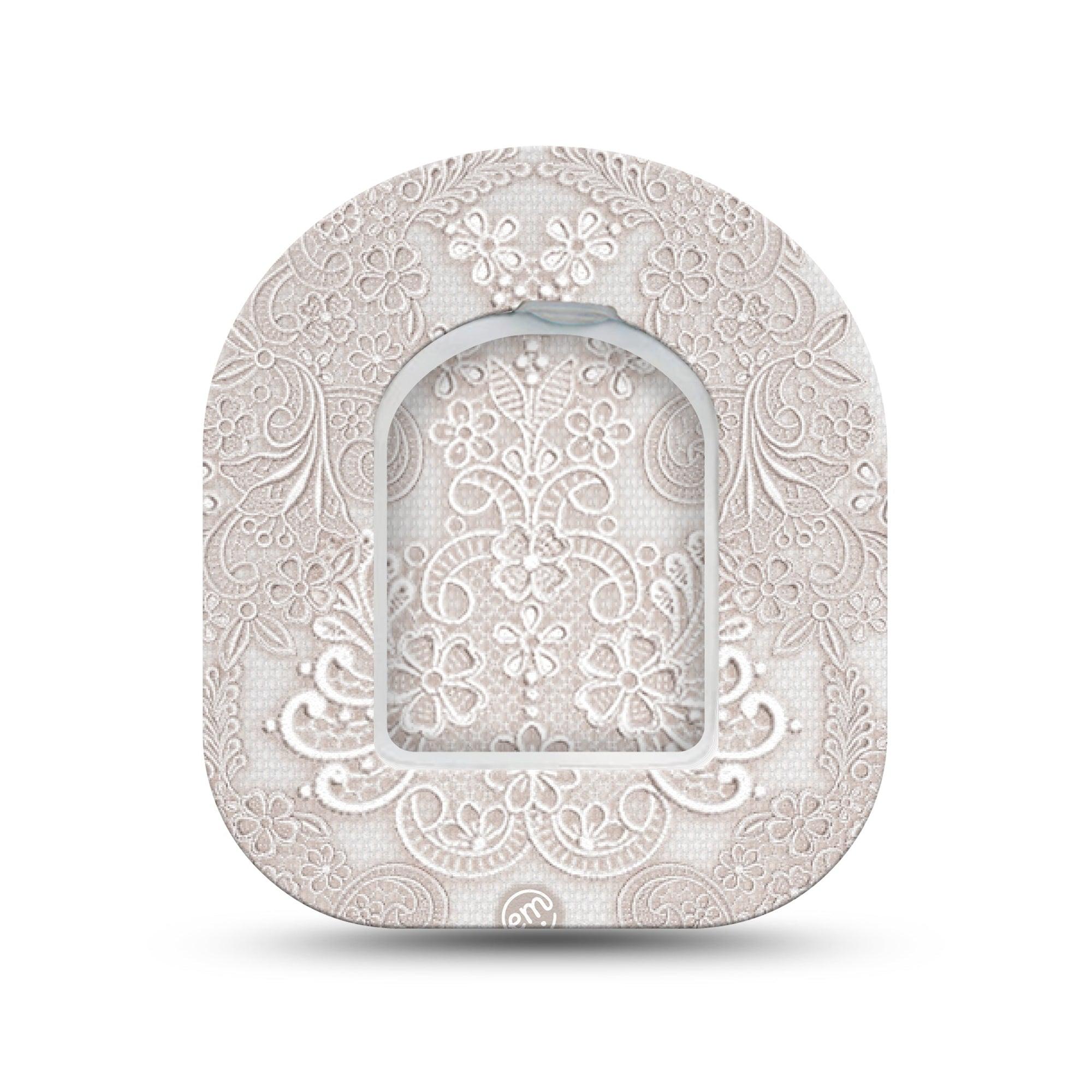 ExpressionMed Vintage Lace Omnipod Surface Center Sticker and Mini Tape White Fabric Inspired Vinyl Sticker and Tape Design Pump Design