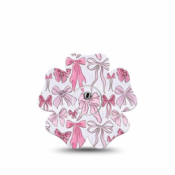 ExpressionMed Bows and Ribbons Freestyle Libre 3 and Libre 3 Plus Flower Shape Tape Single Tape and Single Sticker Beautiful Pink Bow, Plaster CGM Design