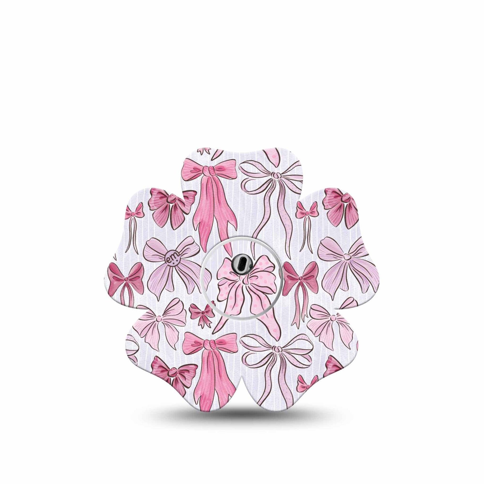 ExpressionMed Bows and Ribbons Freestyle Libre 3 and Libre 3 Plus Flower Shape Tape Single Tape and Single Sticker Beautiful Pink Bow, Plaster CGM Design