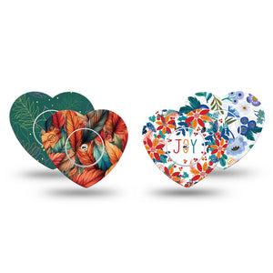 ExpressionMed Riptide Blossoms Variety Pack Freestyle Libre 2 and Libre 2 Plus Heart Shape Tape, Abbott Lingo,  4-Pack Tape and 4-Pack Sticker Orange Blue Green Designs, Adhesive Patch CGM Design