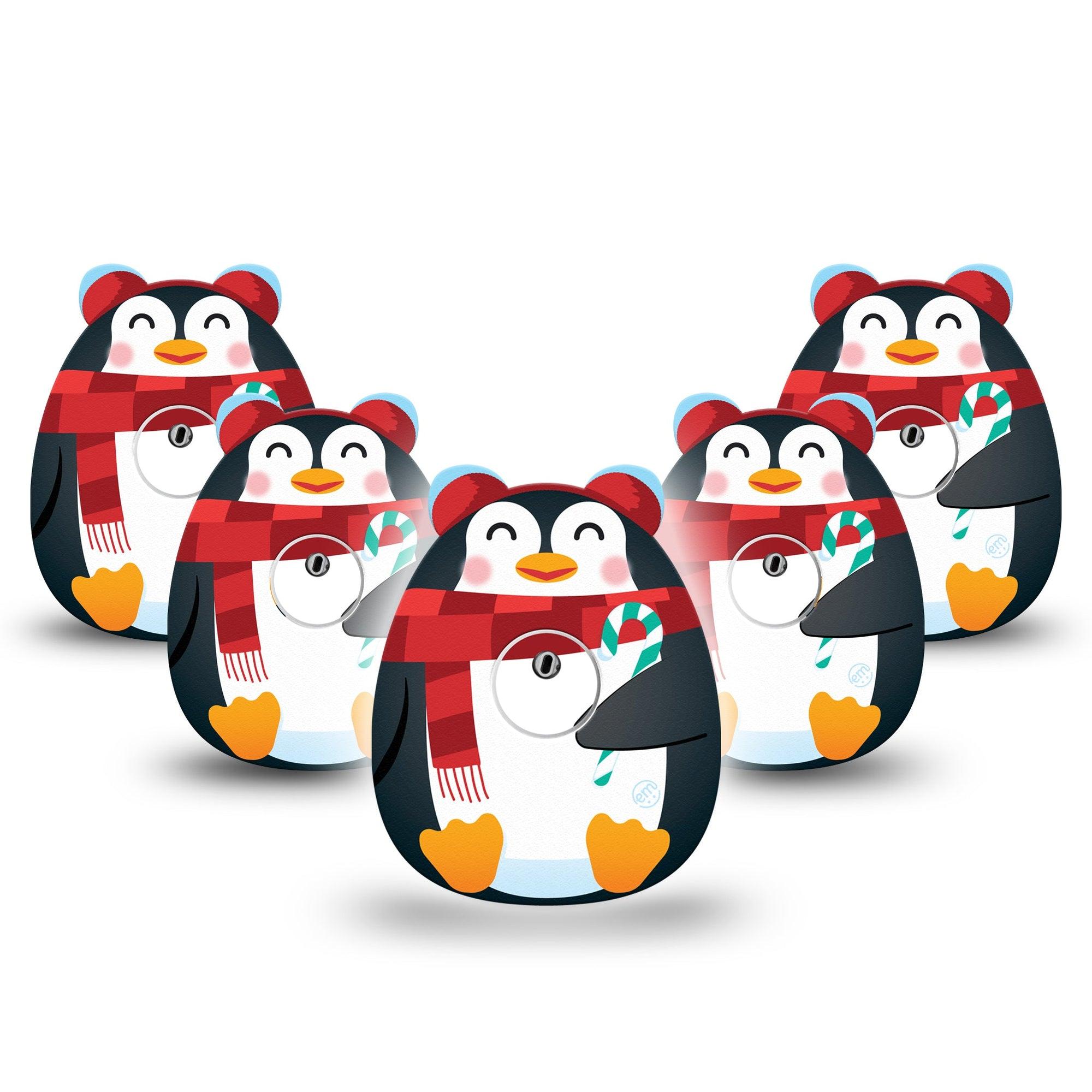 ExpressionMed Happy Penguin Freestyle Libre 3 Gumdrop Shape Tape 5-Pack Tape and 5-Pack Sticker Special Penguin Cutout Shape, Overlay Patch CGM Design