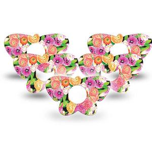 ExpressionMed Hand Painted Flowers Infusion Set Butterfly Shape Tape 10-Pack Tape Custom Flowers, Plaster Continuous Glucose Monitor Design
