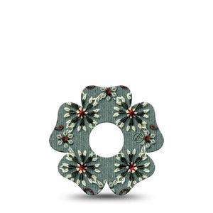ExpressionMed Green Embroidery Freestyle Libre 3 and Libre 3 Plus Flower Shape Tape, Single Tape Fall Winter Themed, Overlay Tape CGM Design