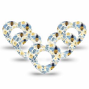 ExpressionMed Busy Bees Freestyle Libre, Libre 2 Plus, and Abbott Lingo Heart, 5-Pack Navy and gold bees Adhesive Tape for Continuous Glucose Monitor