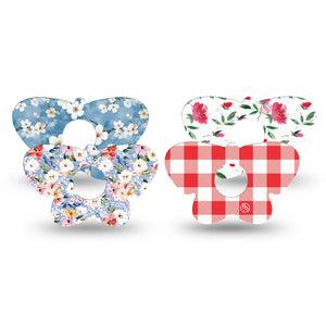 ExpressionMed Liberty Blooms Freestyle Libre 3 and Libre 3 Plus Butterfly, 4-Pack Tape americana flowers Waterproof Plaster for CGM