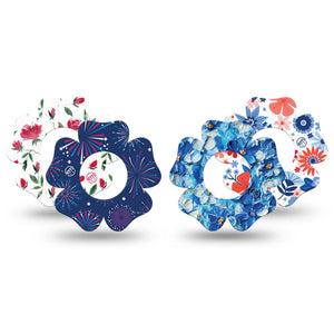 ExpressionMed Red, White & Bloom Variety Pack Freestyle Libre 2 and Libre 2 Plus Flower Shape Tape, Abbott Lingo,  4-Pack Tape Variety July 4th Cute Florals, Fixing Ring Tape CGM Design