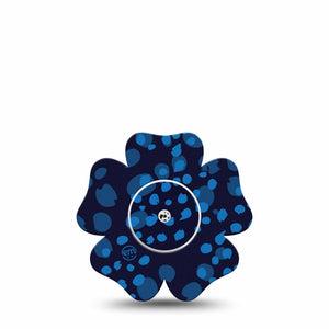 ExpressionMed Blue Drops Freestyle Libre 2 and Libre 2 Plus Flower Shape Tape, Abbott Lingo, Single Tape and Single Sticker Navy With Light Blue Shapes, Plaster CGM Design