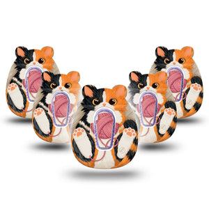 ExpressionMed Playful Kitten Dexcom G6 Gumdrop Shape Tape, 5-Pack Tape and 5-Pack Sticker Tri-Color Kitten, Overlay Patch CGM Design