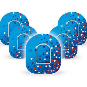 ExpressionMed Confetti Stars Omnipod Tape 5-Pack Tape and 5-Pack Sticker Star Sprinkles, Adhesive Patch Pump Design