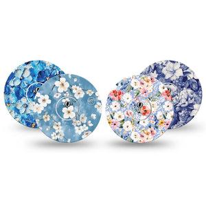 ExpressionMed Blue Petals Freestyle Libre 3 and Libre 3 Plus, tape and sticker  Blue garden prints Fixing Ring Tape for Continuous Glucose Monitor