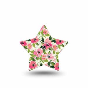 ExpressionMed Painter’s Cosmos Freestyle Libre 3 and Libre 3 Plus Star, Single Tape and Single Sticker Spring pink florals Fixing Ring Tape for CGM