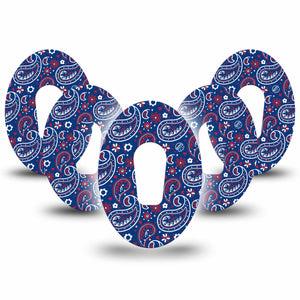 ExpressionMed Independence Paisley Dexcom G6 Tape 5-Pack Tape Blue Red White Paisley Print, Plaster Continuous Glucose Monitor Design