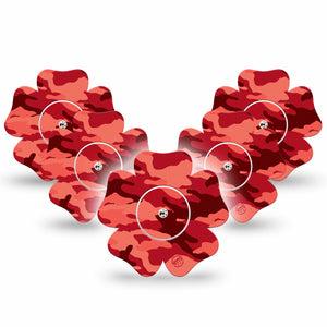 ExpressionMed Red Camo Freestyle Libre 2 and Libre 2 Plus Flower Shape Tape, Abbott Lingo,  5-Pack Tape and 5-Pack Sticker Stylish Camo, Fixing Ring Tape CGM Design