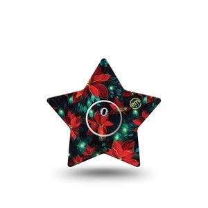 ExpressionMed Christmas Floral Freestyle Libre 3 and Libre 3 Plus Star Shape Tape, Single Tape and Single Sticker Red Christmas Florals, Patch CGM Design