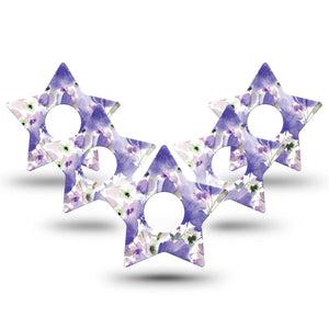 ExpressionMed Italian Blooms Freestyle Libre 3 Star Shape Tape 5-Pack Lilac Lavender Flowers Patch CGM Design