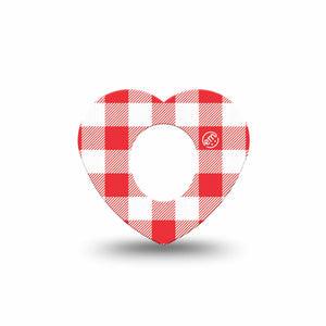 ExpressionMed Red Gingham Dexcom G7 and Dexcom Stelo Glucose Biosensor System Heart, Single Tape Picnic plaid Decorative Patch for CGM