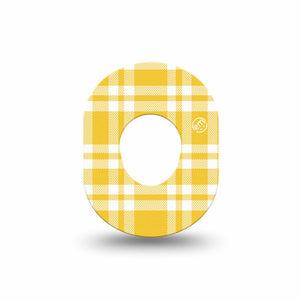 ExpressionMed yellow gingham Dexcom G7 and Dexcom Stelo Glucose Biosensor System Mini, Single Tape Retro yellow plaid Waterproof Plaster for CGM