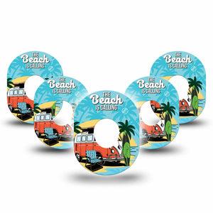 ExpressionMed The Beach Dexcom G7 Tape, Dexcom Stelo Glucose Biosensor System,  5-Pack Red VW Beach Day Inspired Overlay Tape Continuous Glucose Monitor Design