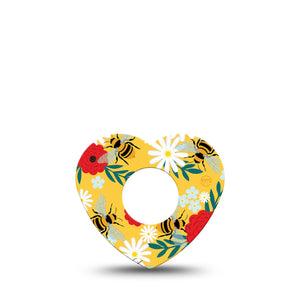 ExpressionMed Bees and Flowers Infusion Set Heart Shape Tape 5-Pack Tape Bees Gathering Plaster Continuous Glucose Monitor Design
