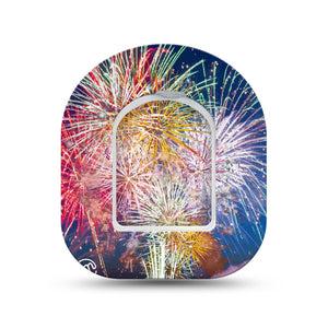 ExpressionMed Fireworks Omnipod Surface Center Sticker and Mini Tape Pyrotechnic Display Themed Vinyl Sticker and Tape Design Pump Design