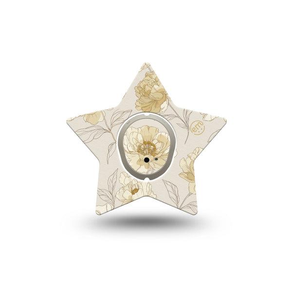 ExpressionMed Sketched Peonies Dexcom G7 and Dexcom Stelo Glucose Biosensor System Star, Single Tape and Single Sticker Floral linework pattern Adhesive Patch for CGM