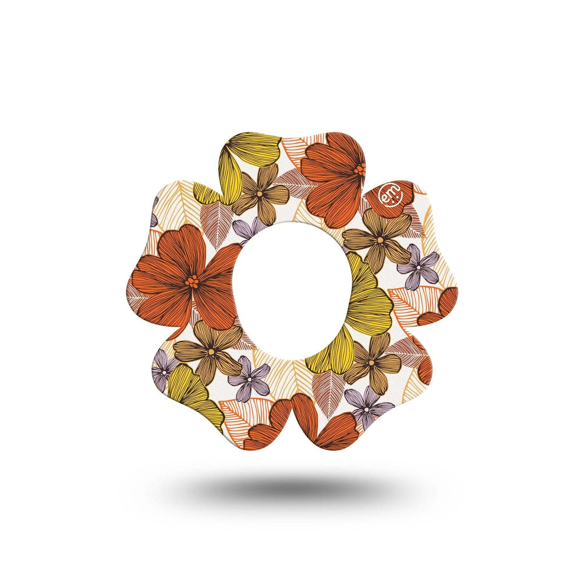 ExpressionMed Burnt Orange Floral Dexcom G7 Flower Shape Tape, Dexcom Stelo Glucose Biosensor System, Single Summer Flower Inspired Adhesive Tape CGM Design