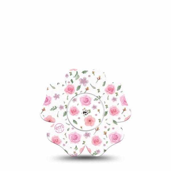 ExpressionMed Pastel Flower Freestyle Libre 2 and Libre 2 Plus Flower Shape Tape, Abbott Lingo,  Single Tape and Single Sticker Gentle Flowers, Fixing Ring Tape CGM Design