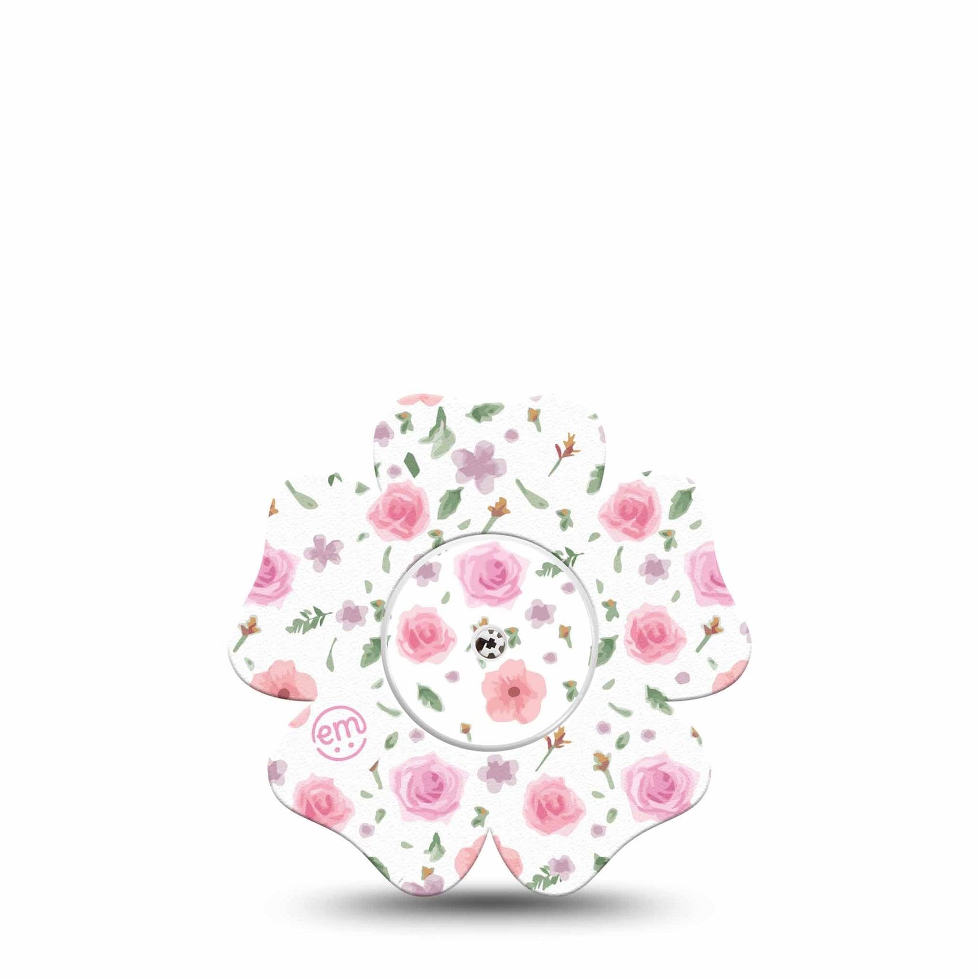 ExpressionMed Pastel Flower Freestyle Libre 2 and Libre 2 Plus Flower Shape Tape, Abbott Lingo,  Single Tape and Single Sticker Gentle Flowers, Fixing Ring Tape CGM Design