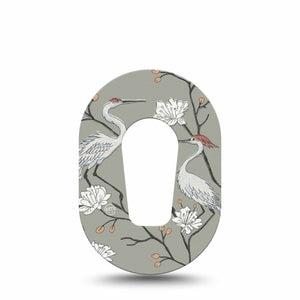 ExpressionMed Cranes Dexcom G6 Mini, Single Tape White cranes and flowers Adhesive Tape for CGM