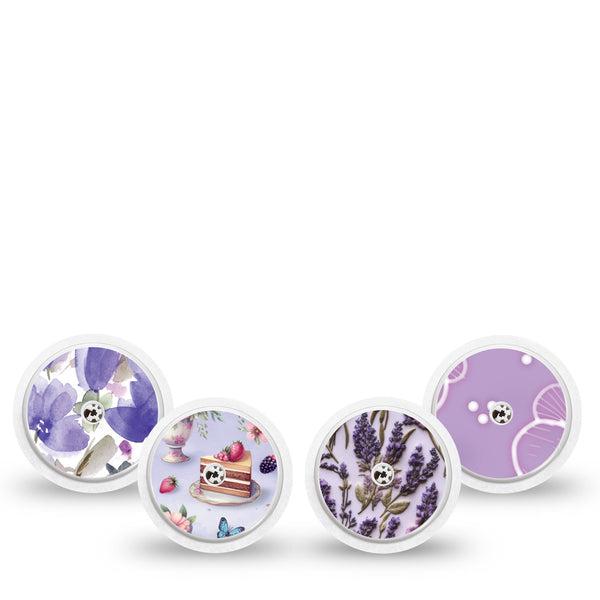 ExpressionMed Garden Party Freestyle Libre, Libre 2 Plus, and Abbott Lingo Sticker, 4-Pack Sticker Delightful lavenders Overlay Patch for Continuous Glucose Monitor
