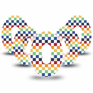 ExpressionMed Rainbow Checkerboard Dexcom G6 Tape 5-Pack Tape Rainbow Grid Pattern, Plaster Continuous Glucose Monitor Design