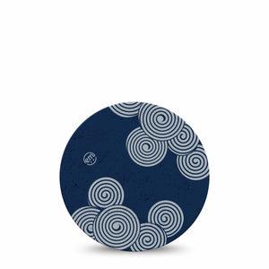 ExpressionMed Blue Swirls Freestyle Libre and Libre 2 Plus Overpatch, Abbott Lingo, Single Tape Basic Circular Swirls, Fixing Ring Patch CGM Design