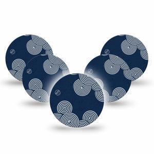 ExpressionMed Blue Swirls Freestyle Libre 3 and Libre 3 Plus Overpatch, 5-Pack Tape Deep Blue Twists, Adhesive Patch CGM Design