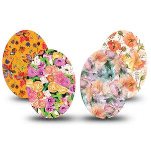 ExpressionMed Sunset Petals Variety Pack Medtronic Guardian Enlite Universal Oval, 4-Pack Tape Variety Summer Florals, Plaster CGM Design