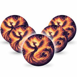 ExpressionMed Rising Phoenix Freestyle Libre and Libre 2 Plus Overpatch, Abbott Lingo, 5-Pack Tape Fire Rising Phoenix, Fixing Ring Patch CGM Design