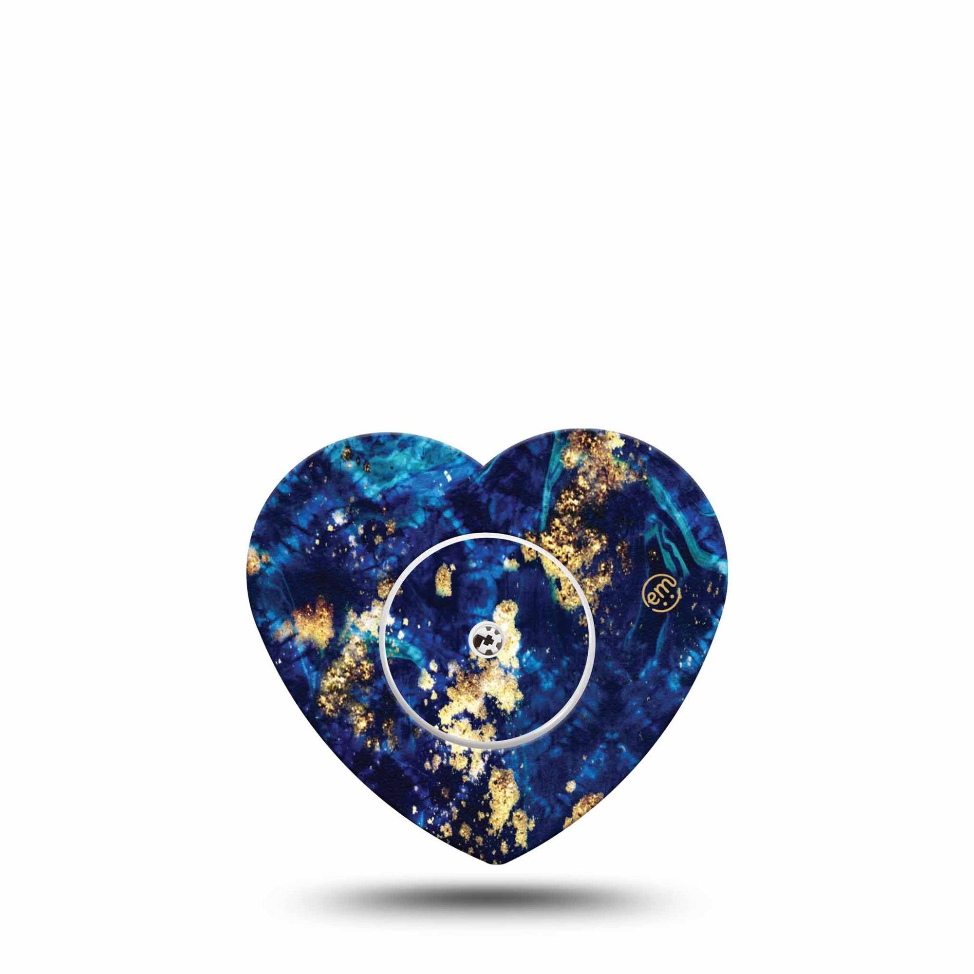 ExpressionMed Molten Midnight Freestyle Libre 2 Heart Shape Tape, Abbott Lingo, Single Tape and Single Sticker Deep Blue Wavy Gold Details, Adhesive Patch CGM Design