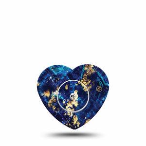 ExpressionMed Molten Midnight Freestyle Libre 2 Heart Shape Tape, Abbott Lingo, Single Tape and Single Sticker Deep Blue Wavy Gold Details, Adhesive Patch CGM Design