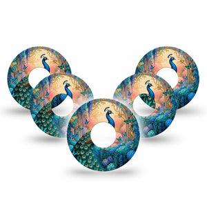 ExpressionMed Majestic Peacock Freestyle Libre 3 and Libre 3 Plus, 5-Pack tropical feather pattern Sensor Decoration for CGM