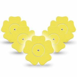ExpressionMed Butter Yellow Freestyle Libre 2 and Libre 2 Plus Flower Shape Tape, Abbott Lingo, 5-Pack Tape and 5-Pack Sticker Muted Yellow Hue, Plaster CGM Design