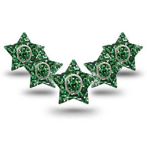 ExpressionMed Green Glam Dexcom G7 Star Shape Tape, Dexcom Stelo Glucose Biosensor System,  5-Pack Tape and 5-Pack Sticker Elegant Green, Overlay Patch CGM Design