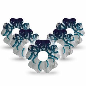 ExpressionMed Tentacles Freestyle Libre 3 and Libre 3 Plus Flower Shape Tape, 5-Pack Tape Nautical Navy Teal, Overlay Tape CGM Design