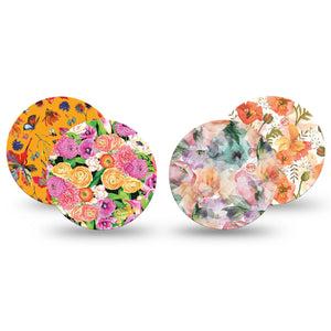 ExpressionMed Sunset Petals Variety Pack Freestyle Libre and Libre 2 Plus Overpatch, Abbott Lingo, 4-Pack Tape Variety Gossamer Flower Mix, Fixing Ring Patch CGM Design
