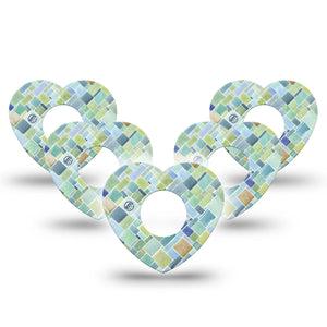 ExpressionMed Watercolor Geometrics Infusion Set Heart Shape Tape 10-Pack Soft Hue Blue Green Tiles Adhesive Tape Continuous Glucose Monitor Design