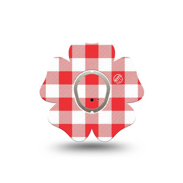 ExpressionMed Red Gingham Dexcom G7 and Dexcom Stelo Glucose Biosensor System Flower, Single Tape and Single Sticker Red checker print Patch for CGM