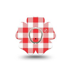 ExpressionMed Red Gingham Dexcom G7 and Dexcom Stelo Glucose Biosensor System Flower, Single Tape and Single Sticker Red checker print Patch for CGM