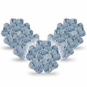 ExpressionMed Seashells Freestyle Libre 2 and Libre 2 Plus Flower Shape Tape, Abbott Lingo, 5-Pack Tape and 5-Pack Sticker Summer Blue Sea Life, Plaster CGM Design